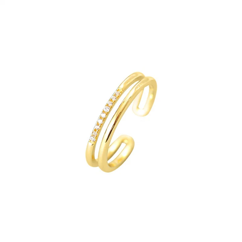 

Made In Republic of Korea Jewelry Plated 14K Gold S925 Sterling Silver Double Layer Ring, White, gold
