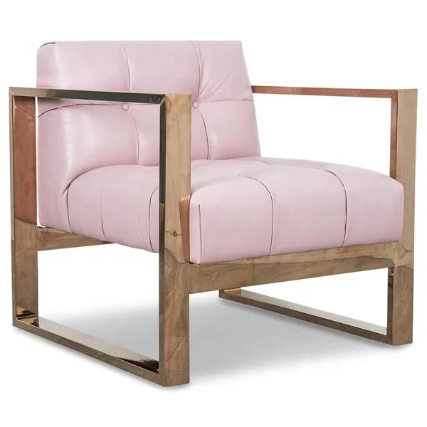 
2017 Hot Selling Shiny Brass Kube-Chair with Pink Cushion 