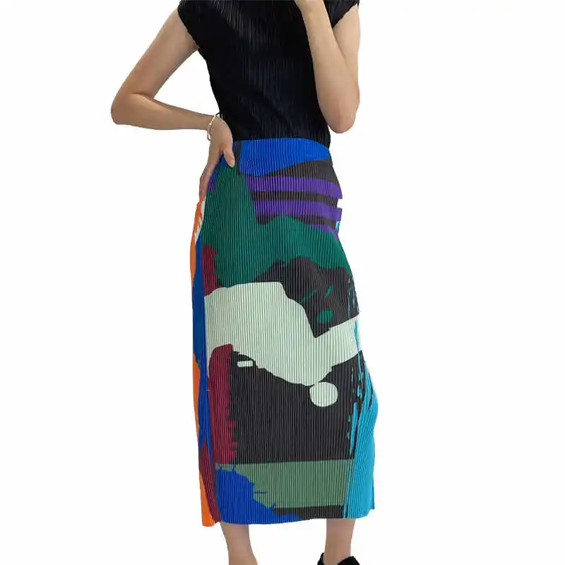 

2021 New Design waist pleater pleated skirt printed fabric women faldas