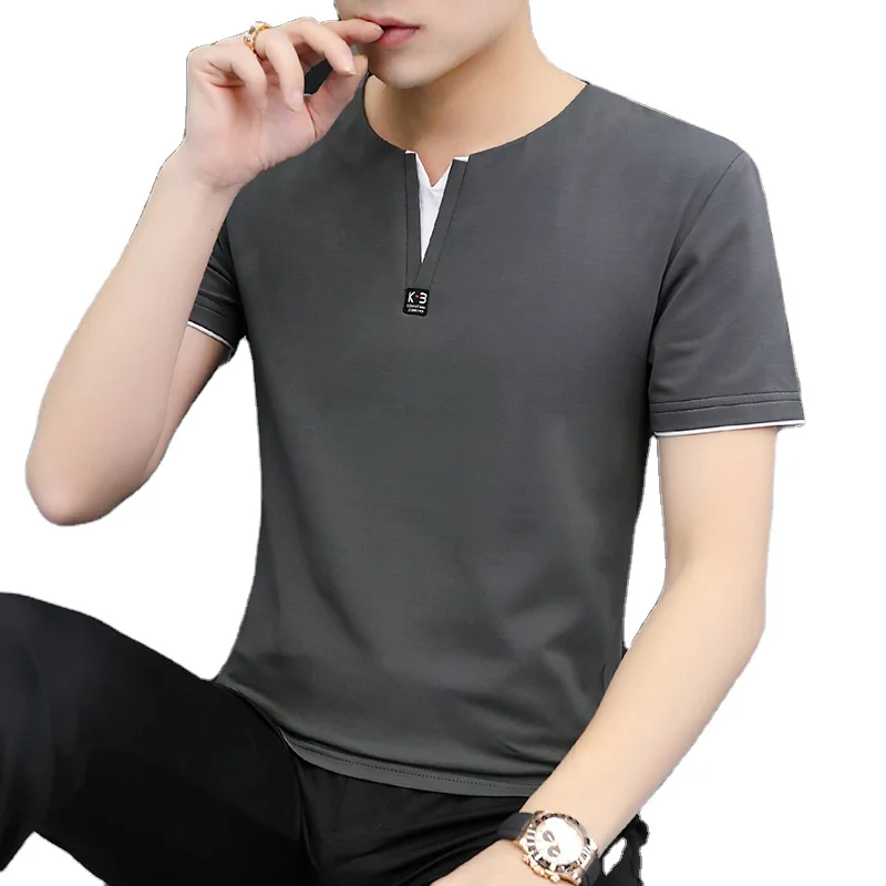 

Fashion Simple Loose Pure Cotton Slim Fit Tops Men Round Neck Stripe Shirts Casual Short Sleeve Clothes Printing T-shirts