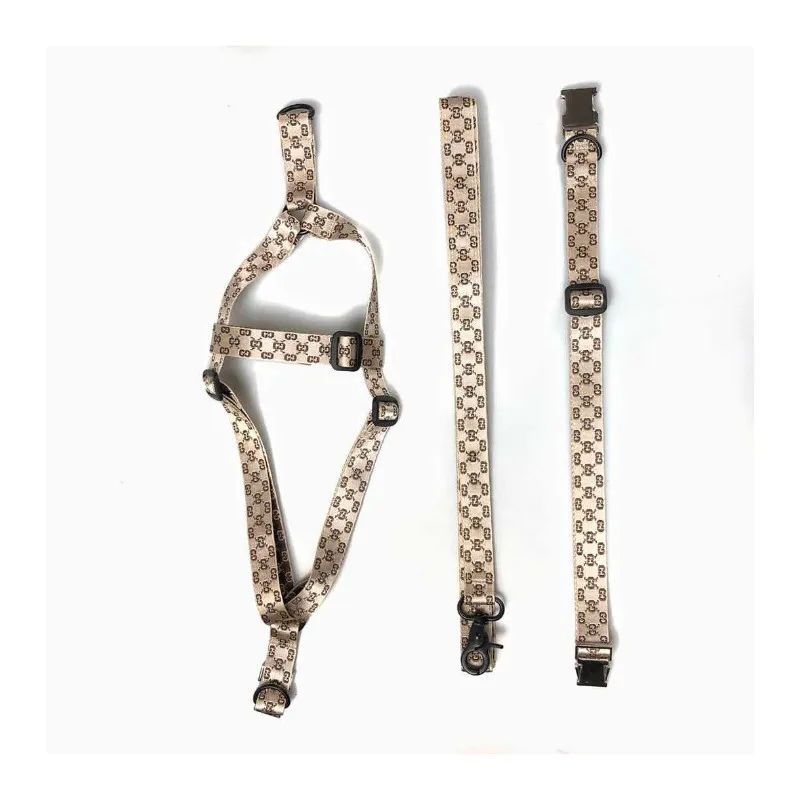 

Luxury popular brand Nylon printed leather pet dog collars and leashes set