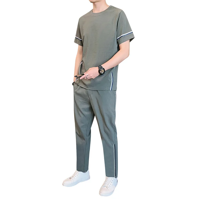 

FanLi Sports suit men's summer casual short-sleeved trousers two-piece suit loose sweat-absorbent ice silk two-piece
