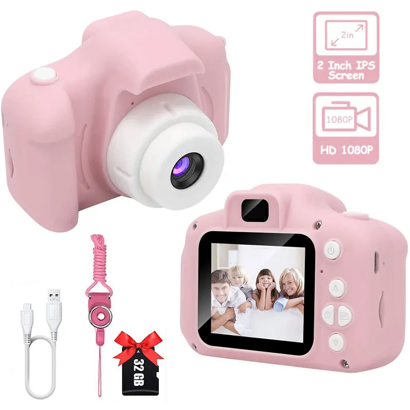 

Kids Digital Camera with 2 Inch IPS Screen 1080P HD Children Camera, Toddler Camera for 4-10 Years Boys Girls, Pink, blue