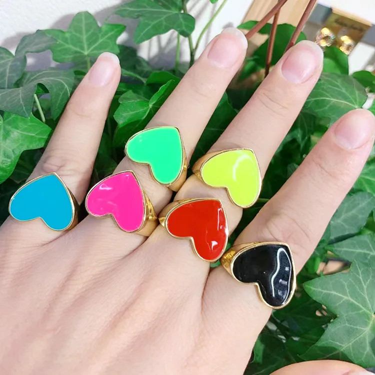 

RA1046 Hot Sale Multicolor Rainbow Enamel Gold Plated Heart Open Rings for Women Ladies