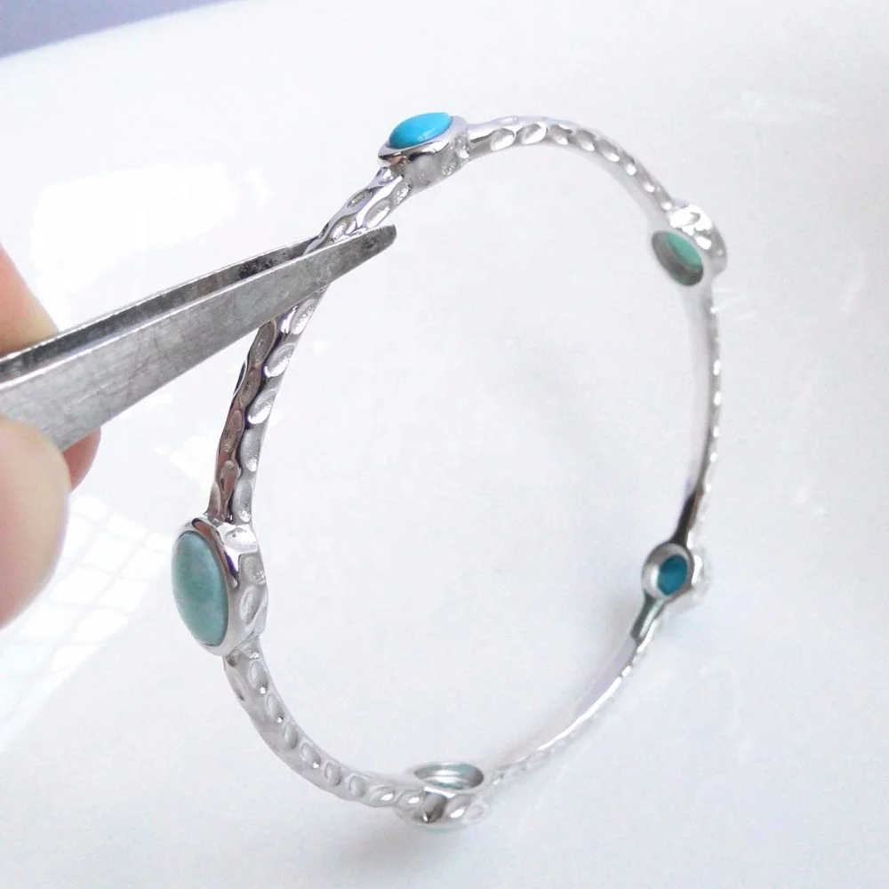 

New Designs Multi Larimar Gemstone Bangle Wholesale Larimar Stone Price 925 Sterling Silver Fashion Ladies Fancy Larimar Bangles