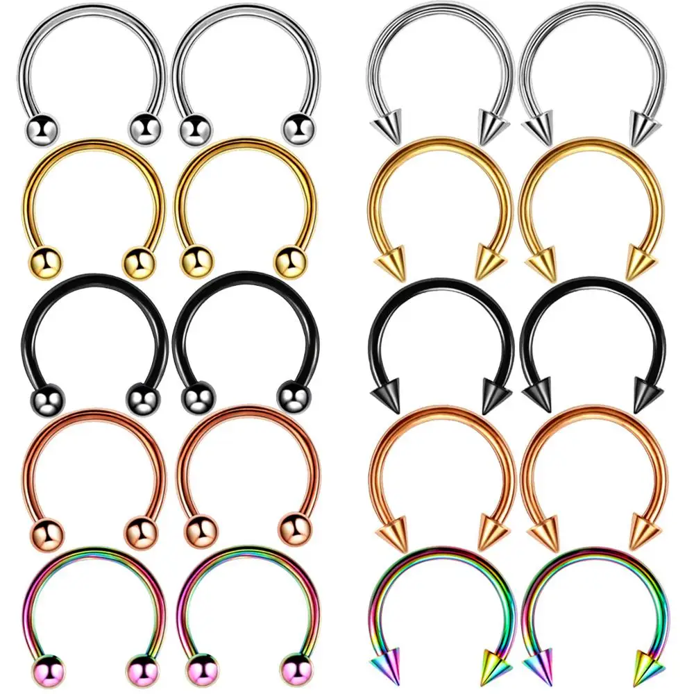 

Factory Horseshoe Nose Septum Ring 316l Stainless Steel Circular Piercing Ear Cartilage Tragus Body Jewelry Nose Piercing, 5 plated