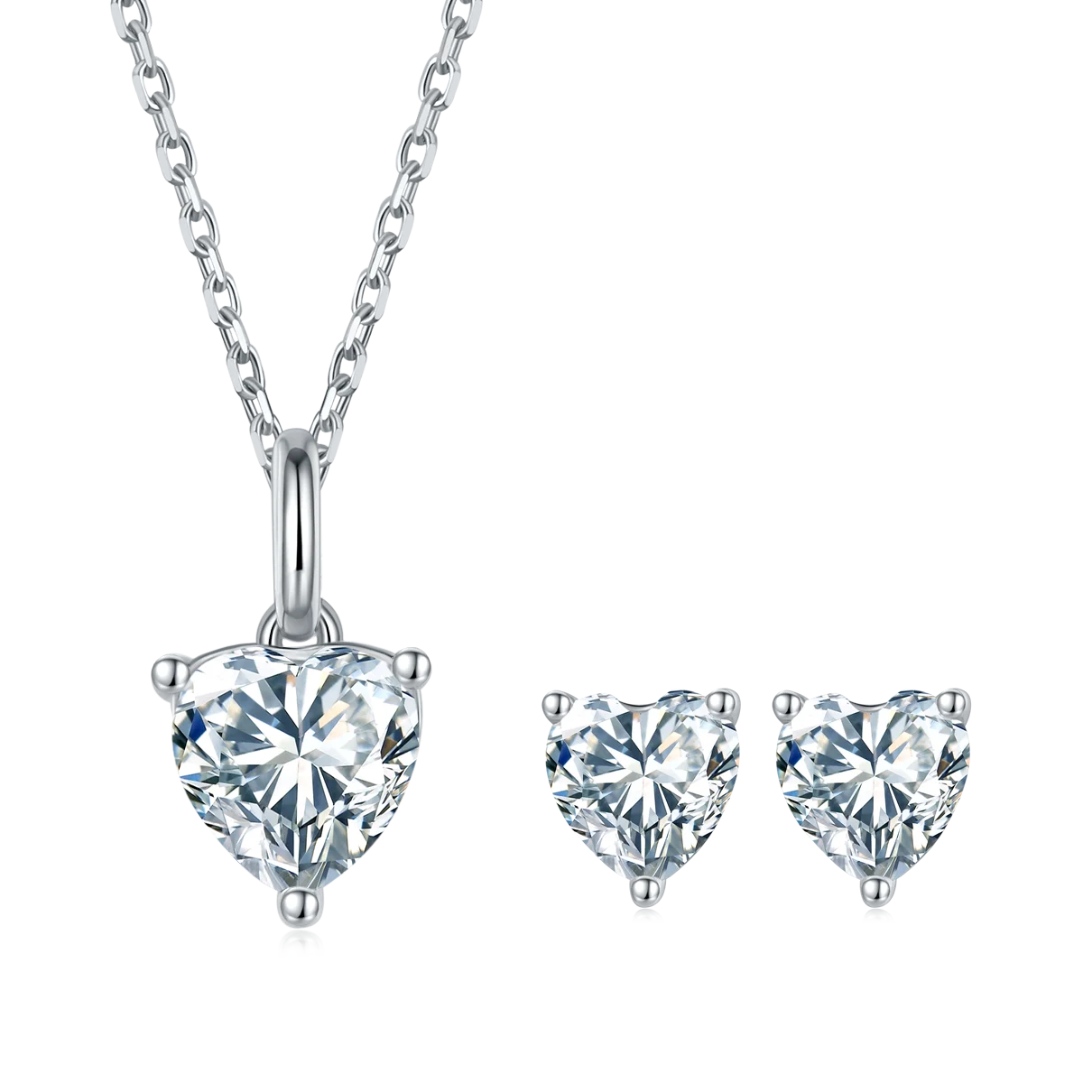 

T90C Heart shape diamond jewelry set white gold plated silver necklace and earring