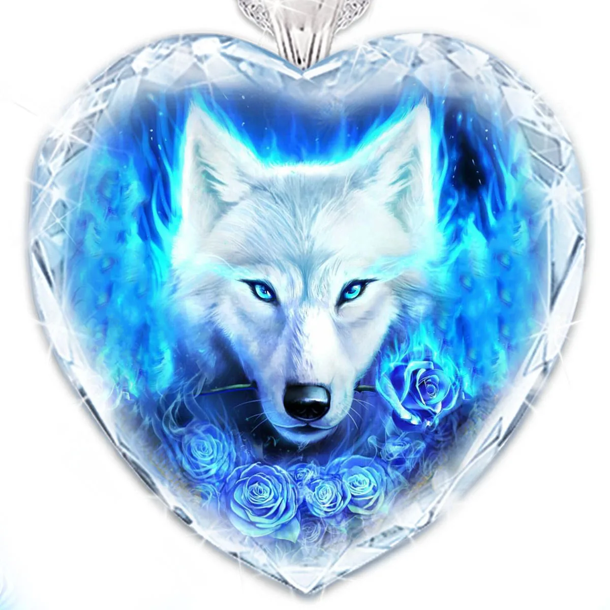 

Fashion Hip Hop Rock Jazz Snow Wolf Pendant Men's Blue Rose Flower Necklace