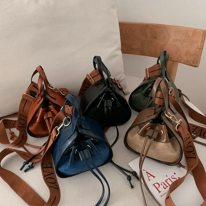 

Fashion personality mini PU leather webbing Korean bucket bags women pyramid handbag, 5 colors