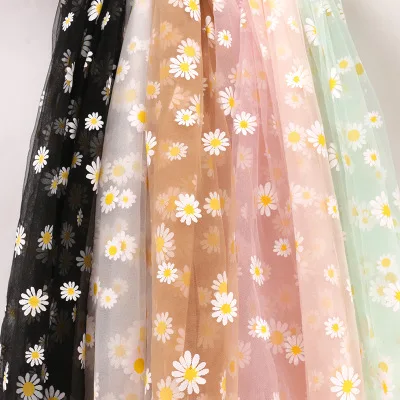 

Muti-color daisy chrysanthemum design 100 polyester mesh fabrics for women clothing children dress skirt