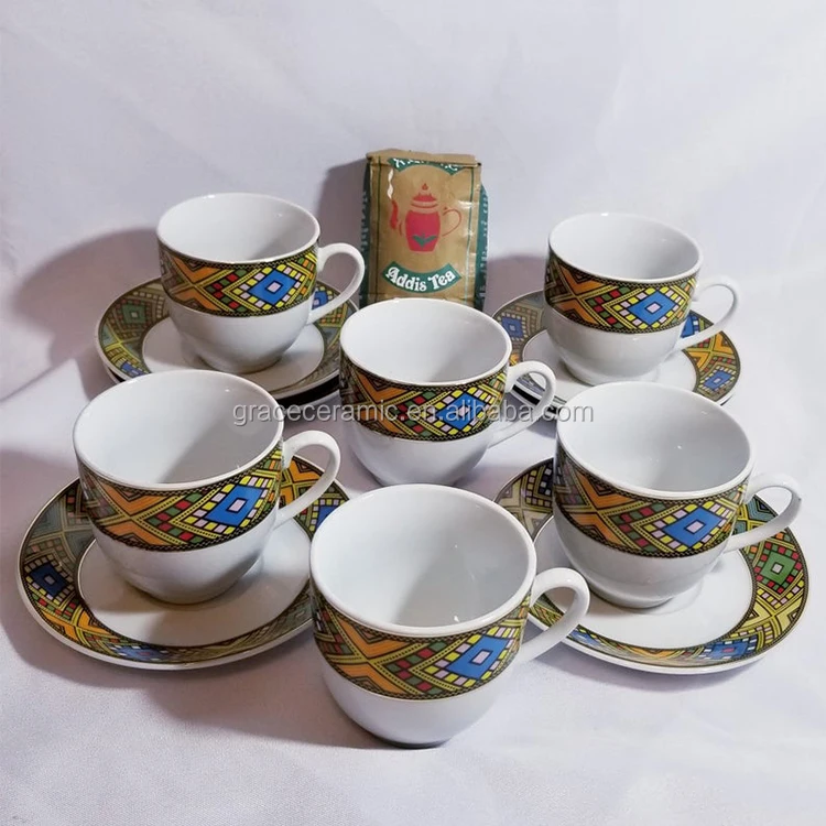 90ml Ceramic Fine Porcelain Traditional Ethiopian Coffee Cup Set Jebena