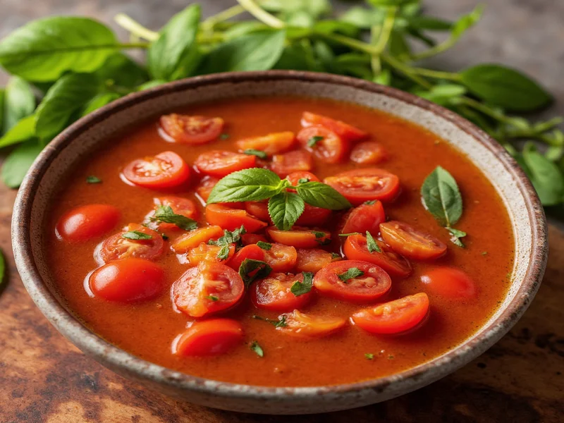 Fresh tomatoes and herbs for homemade soup