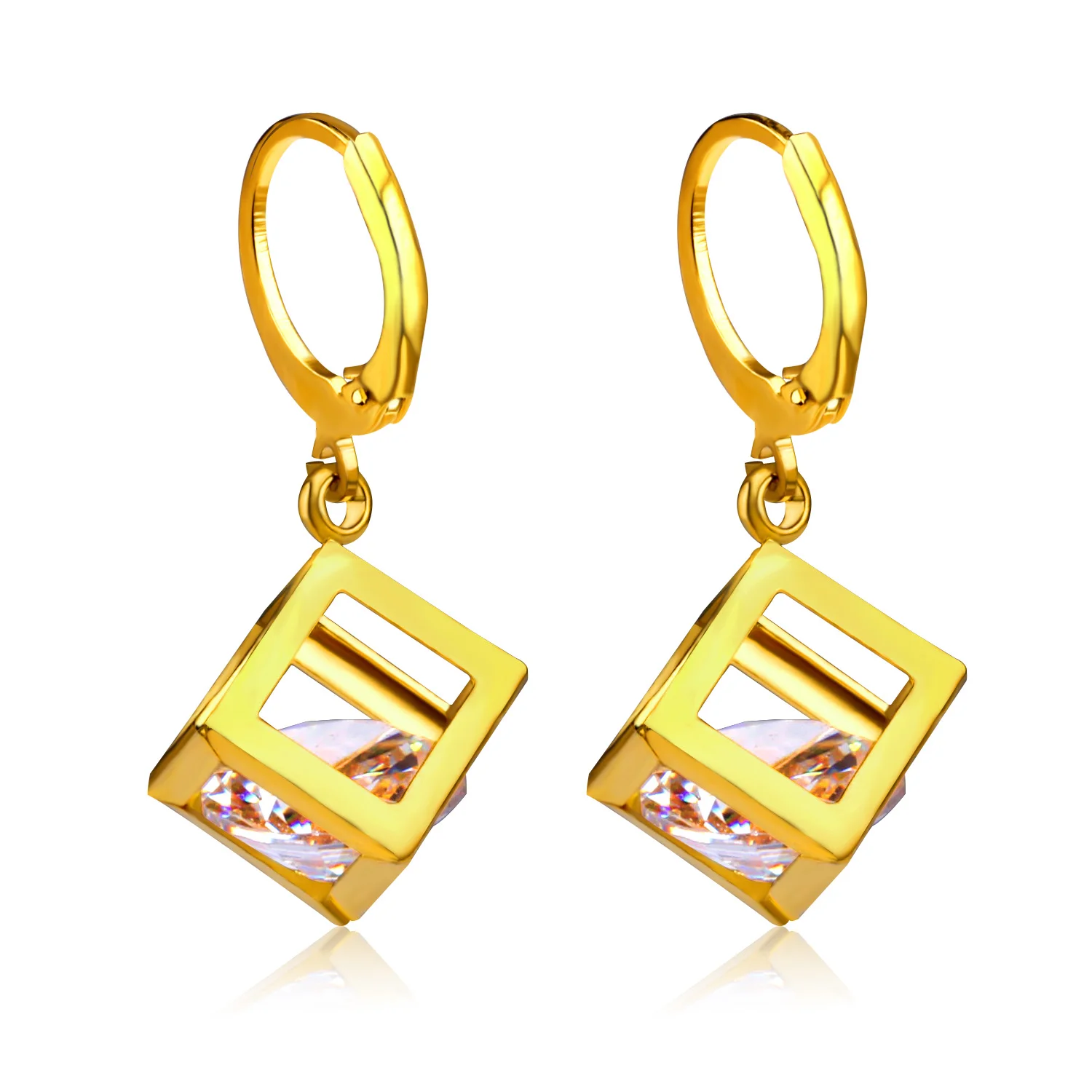 

Asonsteel Cubic Zircon Dangle Pendant Earrings Hollow Gold Color Fashion Jewelry Wholesale/Retail Crystal Earrings For Women