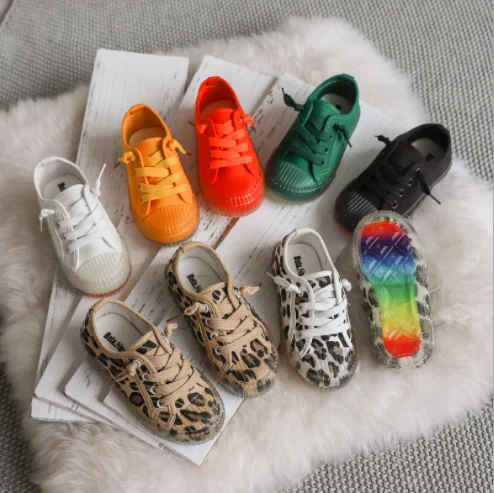

Children's Canvas shoes2020 New Color Jelly Bottom Girls And Boys Sports Casual Shoes, Black/white/orange/yellow/green/leopard
