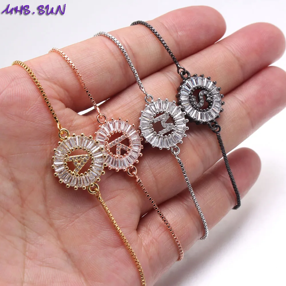 

MHS.SUN Wholesale Cubic Zirconia 26 Letter Bracelets Women's A-Z Alphabet Charm Bangles 18K Gold Plated Copper Jewelry Gfits