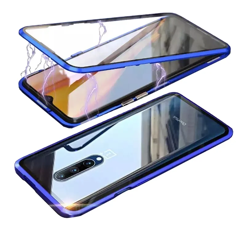

360 Full Protective Magnetic Metal Bumper Double Tempered Glass Case For Oneplus 7 7T Pro 6T 6 One Plus 7 Pro Screen Cover Funda