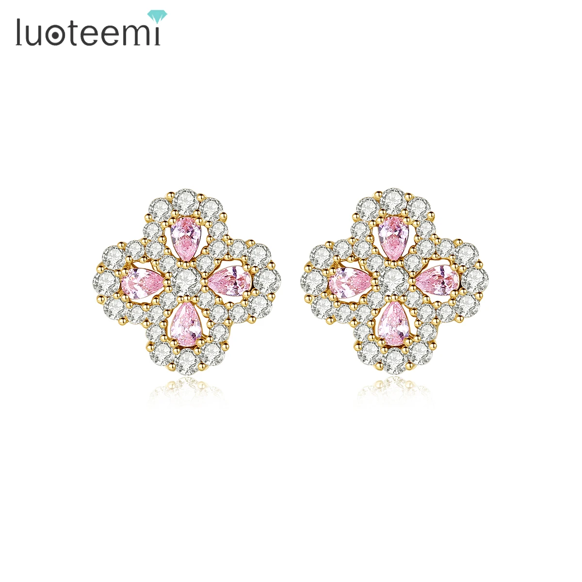 LUOTEEMI Best Selling Trendy New Design Woman Cute Dramatic Earing Zirconia Stud Organizer Flower Earring