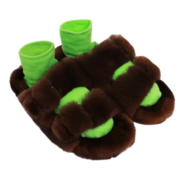 

Jancoco High Quality Custom Color Fashion Women Real Mink Fur Slides Slippers