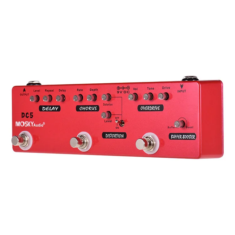 

Moskyaudio DC5 Multi Effects Pedal Buffer Booster Overdrive Distortion Chorus Delay Effects 6 Effects Pedal In 1 Unit