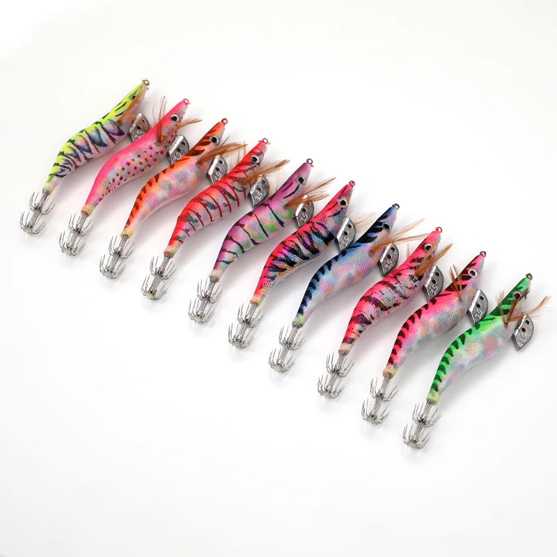 

High quality Japanese material yo-zuri luminous wooden Shrimp fishing EGI squid jig lure set