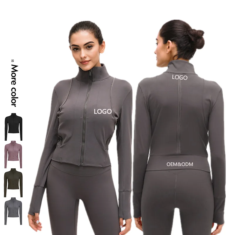 

Xsunwing wholesale female fitness wear thumb hole long sleeve zipper Lulu female yoga gym running sports women tracksuit jackets