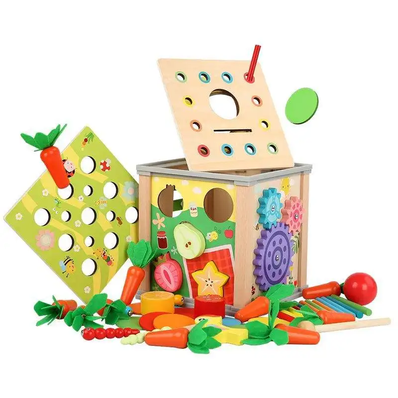 Montessori Children 9 in 1 Multi-Functional Shape Gear Xylophone Busy Board Educational Treasure Box Sensory Toys for Kids