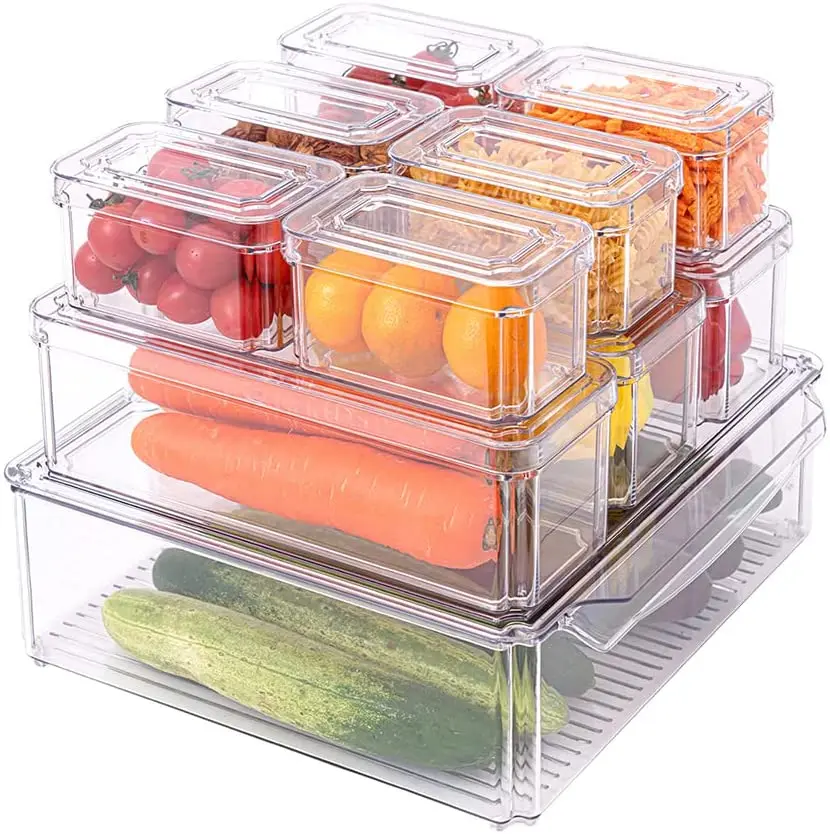 

Wholesale Plastic PET Kitchen Stackable Container Storage Boxes Bins Refrigerator Drawer Fridge Organizer food storage container, Transparent