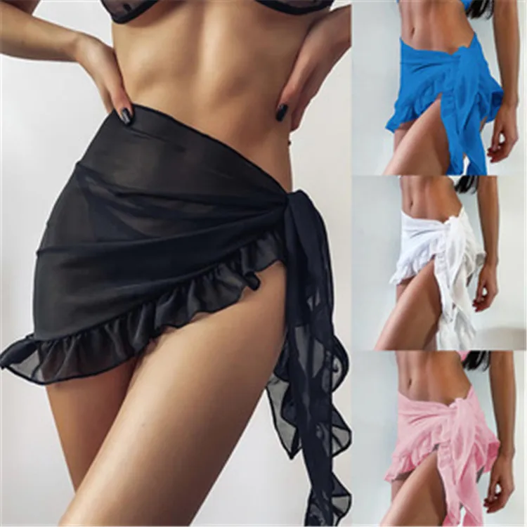 

2021 New Bikini Outer Blouse Pants Outer Cover Chiffon Blouse Cover Skirt Pure Color Swimsuit Cover Up Dresses
