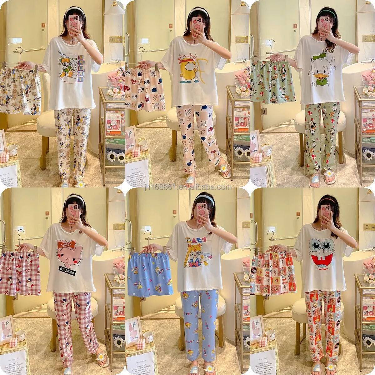 

Wholesale printed pajamas Luxury Satin Pajamas women's pajamas silk short sleeved trousers home clothes, Customized color