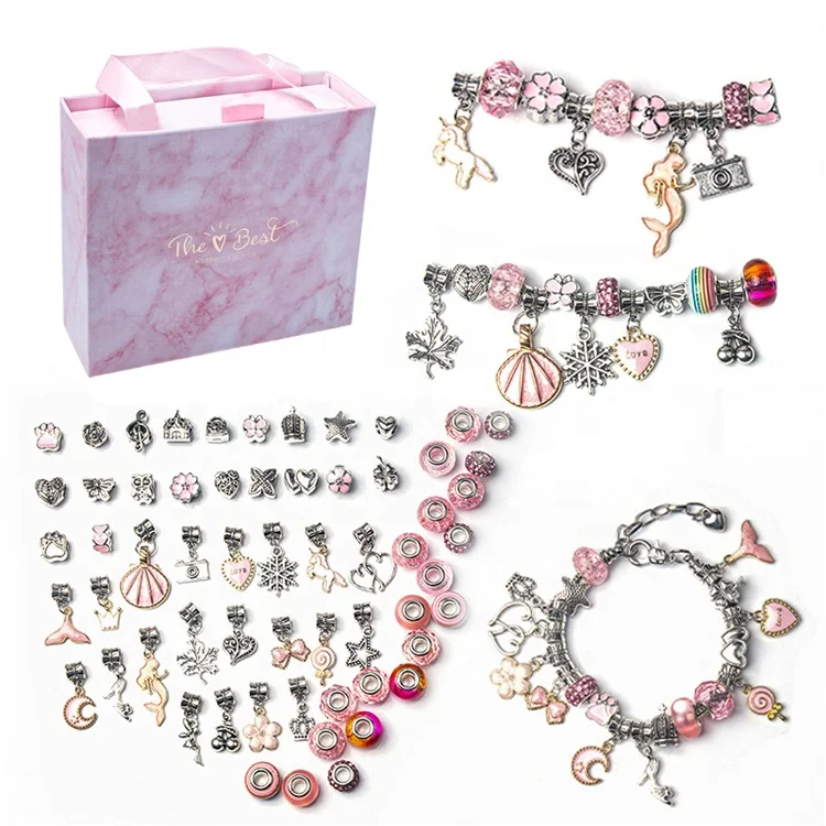 

Amazon hot selling cartoon pink suit diy handmade jewelry children's bracelet women exquisite gift box gift bracelet