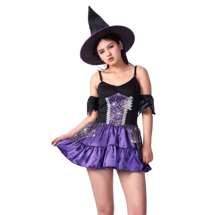 

Best Selling Halloween costume Adult witch dark purple pattern short dress