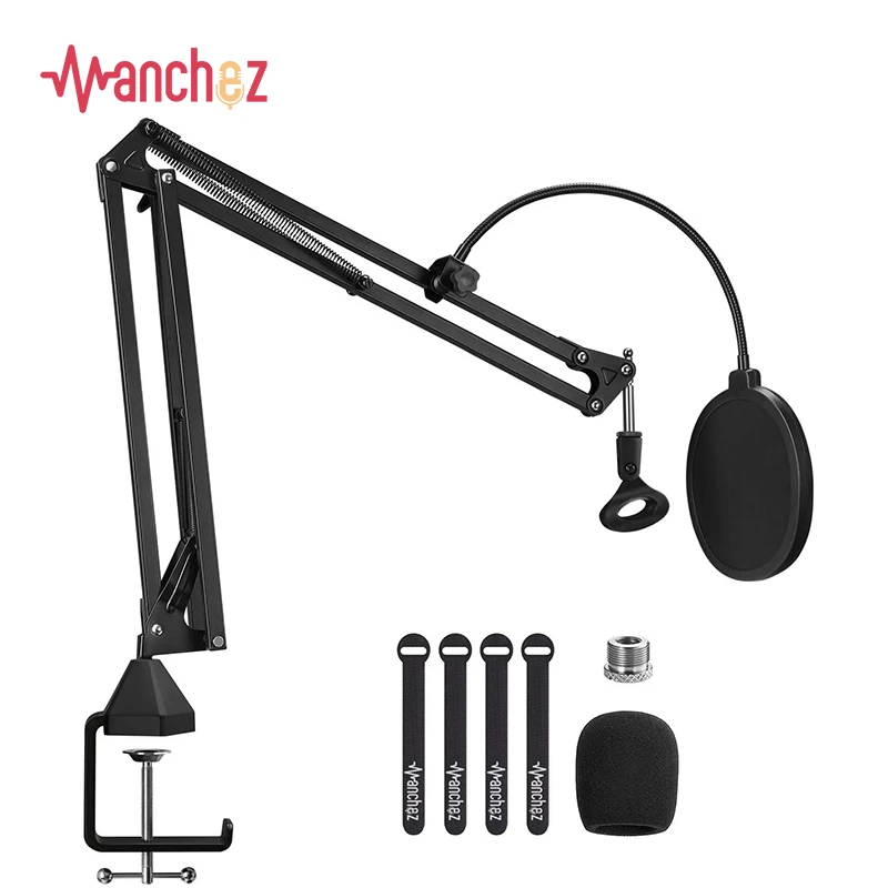 

Manchez M-20 Microphone Arm Stand, Adjustable Suspension Boom Scissor Mic Stand with Pop Filter, upgraded heavy duty clip, Picture color