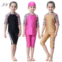 

Hot Selling Long Sleeve Printed Girls Muslim bathing suit Swimwear 3 pieces swimsuit for Muslim children swimming suit for child