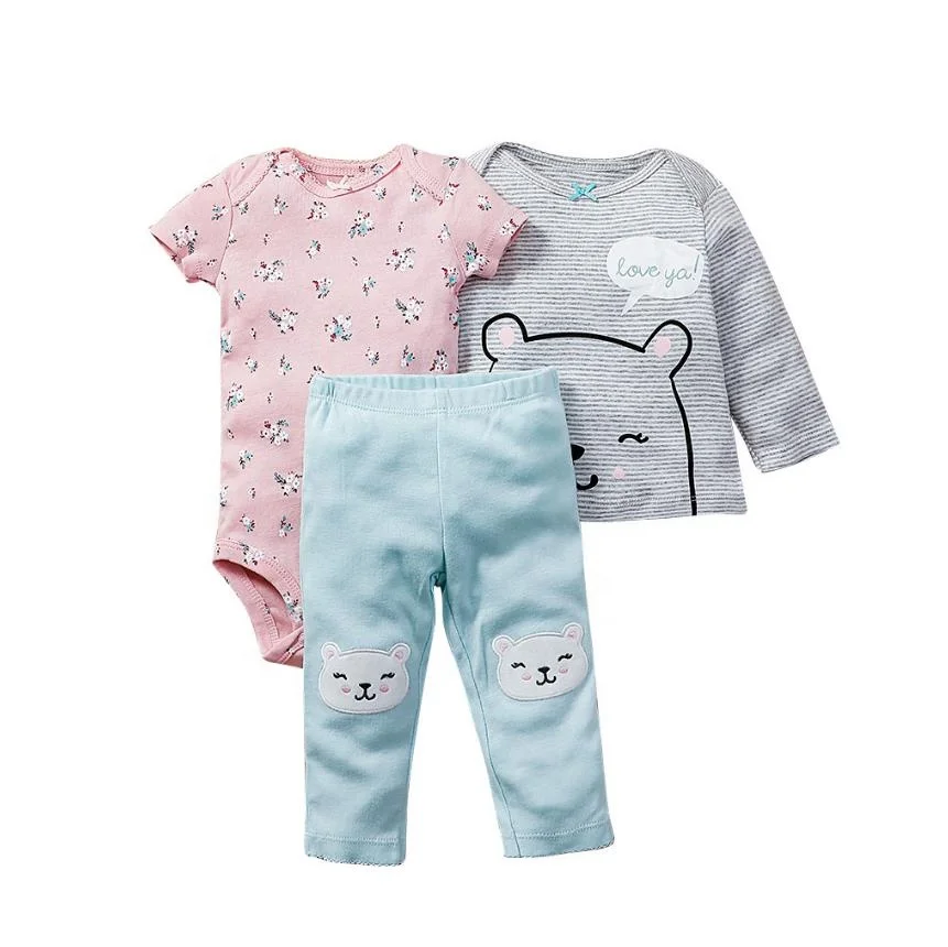 

High quality newborn baby clothes sets infants boys' cotton clothing toddlers girls' rompers with pants ans shirts