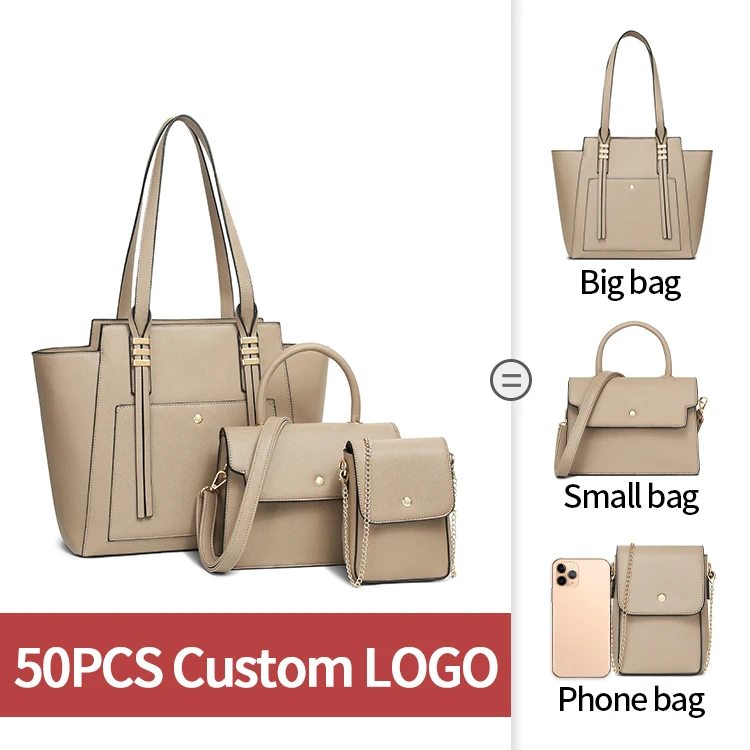 

2022 Latest Fashion Luxury Design Custom Logo PU Leather Ladies Crossbody Purses And Handbags 3 In 1 women hand bags sets