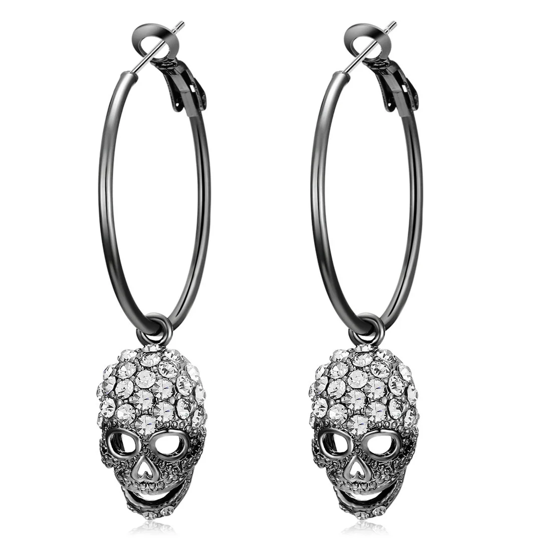 

Amazon Best Selling Black Skull Head Pendant Drop Earrings Punk Round Circle Hoop Earrings