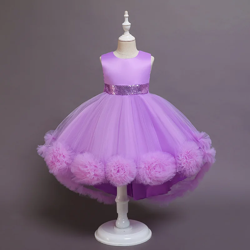 

New Children's Dress Princess Wear Girls Net Gauze Flower Puffy Sleeveless Trailing Piano Performance Dress Kids Clothing