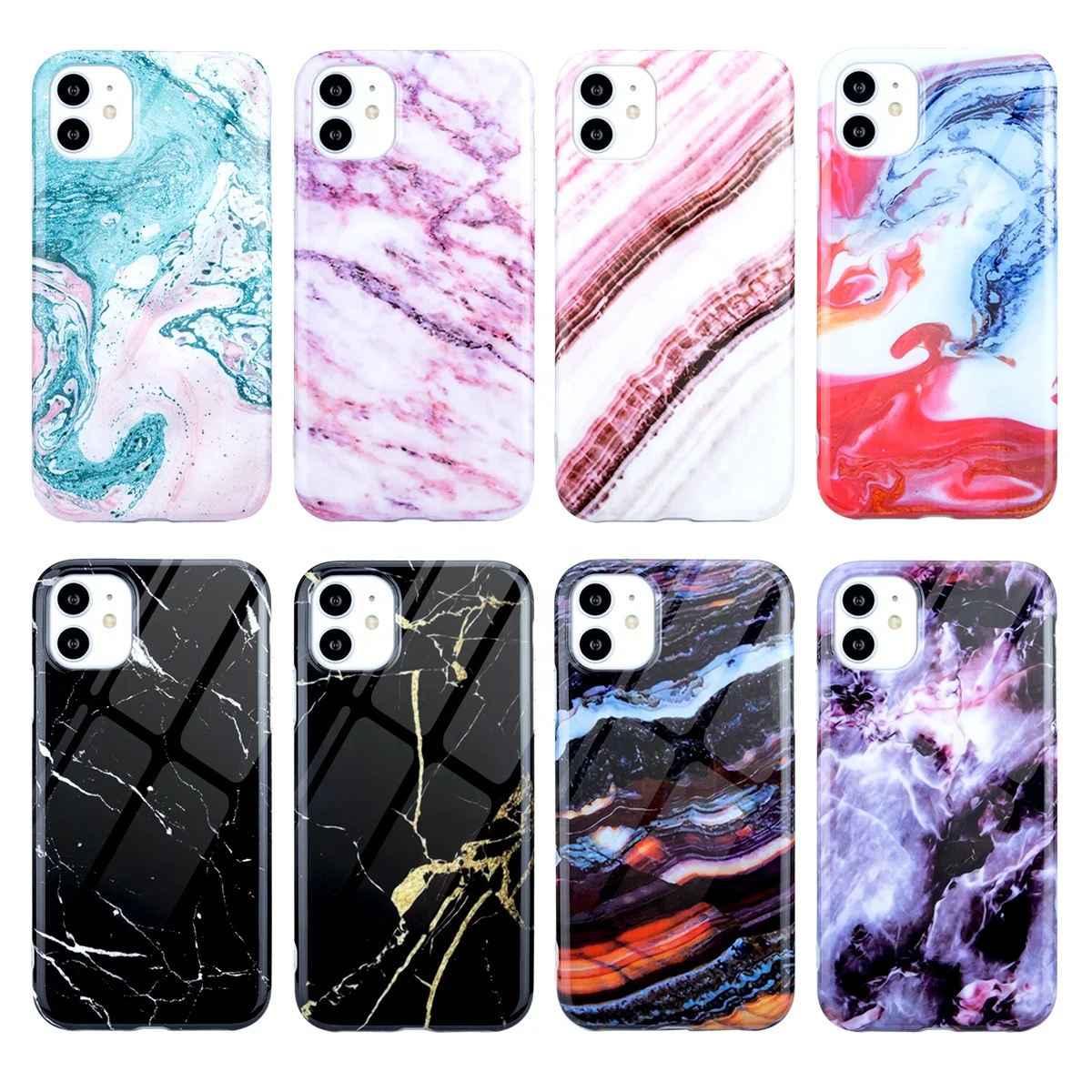 

New Style IMD Printing Marble Grain Elastic TPU Fashion Grip Phone Case for iPhone 11 12 Back Cover, Multi colors