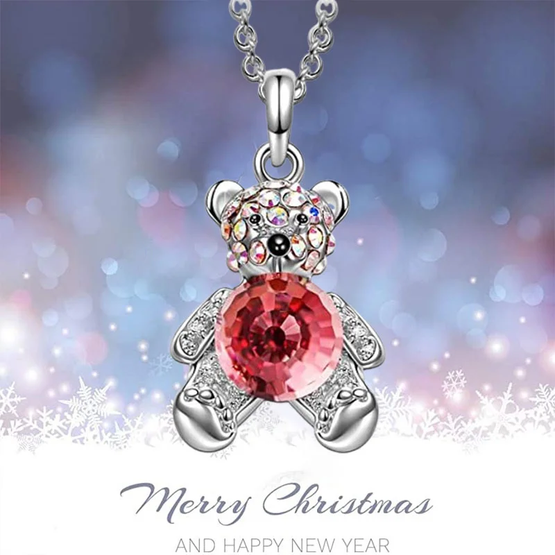 

Fashion Creative Color Diamond Lady Jewelry Accessories Couple Pendant Crystal Bear Hug Ruby Lady Necklace