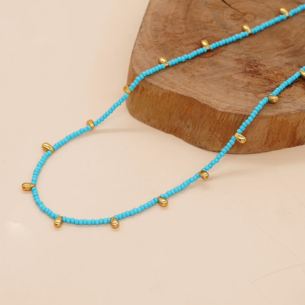 

Go2boho Water Drop Accessories Choker Gold Plated Necklace Beaded Women Pendant Jewelry Summer Boho Miyuki Seed Bead Necklace