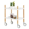 Hot selling nordic wood serving cart modern removeable wheels two layer table