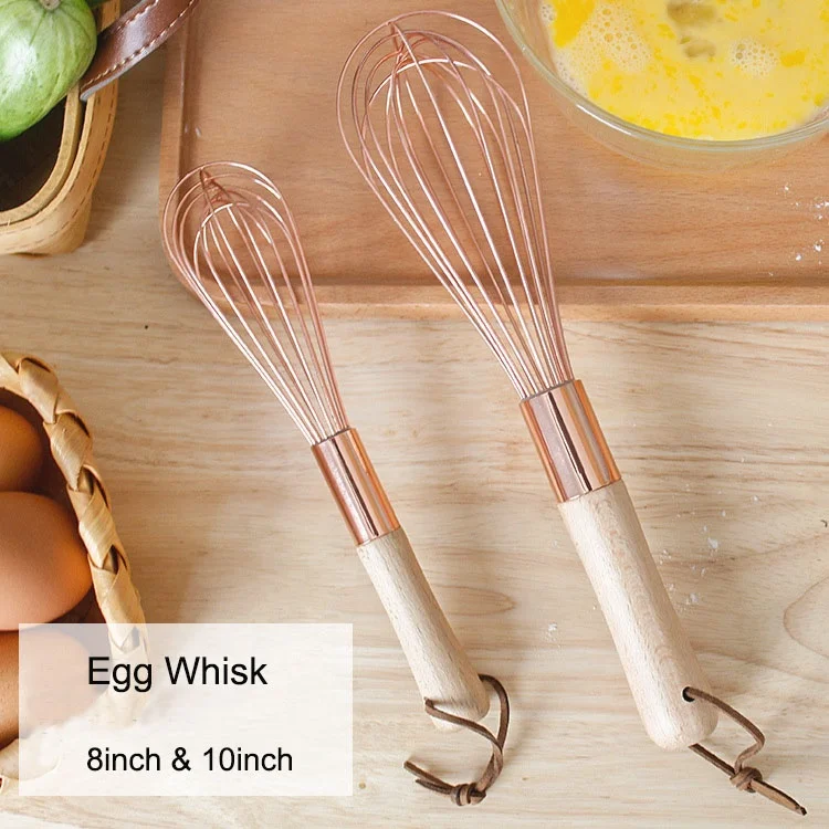 

INE Egg Tools Rose Gold Whisk With Wood Handle Egg Beaters