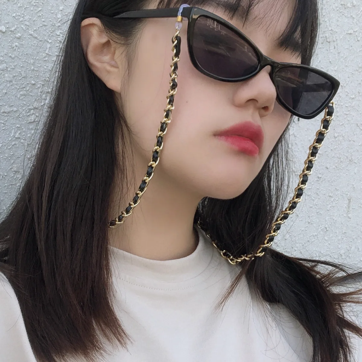 

PU Leather Eye Sunglasses Chain Steampunk Holder Cord Lanyard Metal Link Cord Holder Neck Strap Rope String Glasses Accessories, Gold sliver