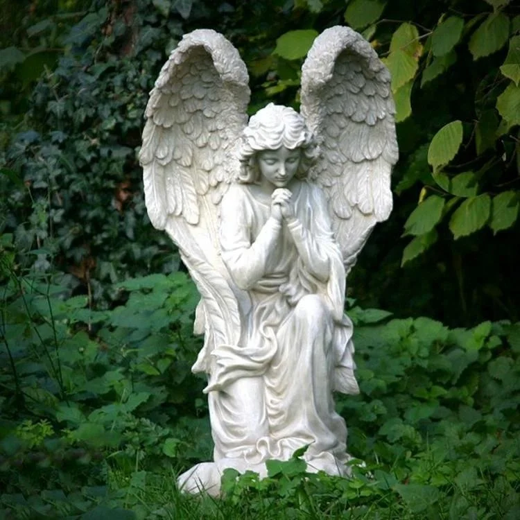 Life Size White Marble Praying Angel Sculpture Stone Cherub