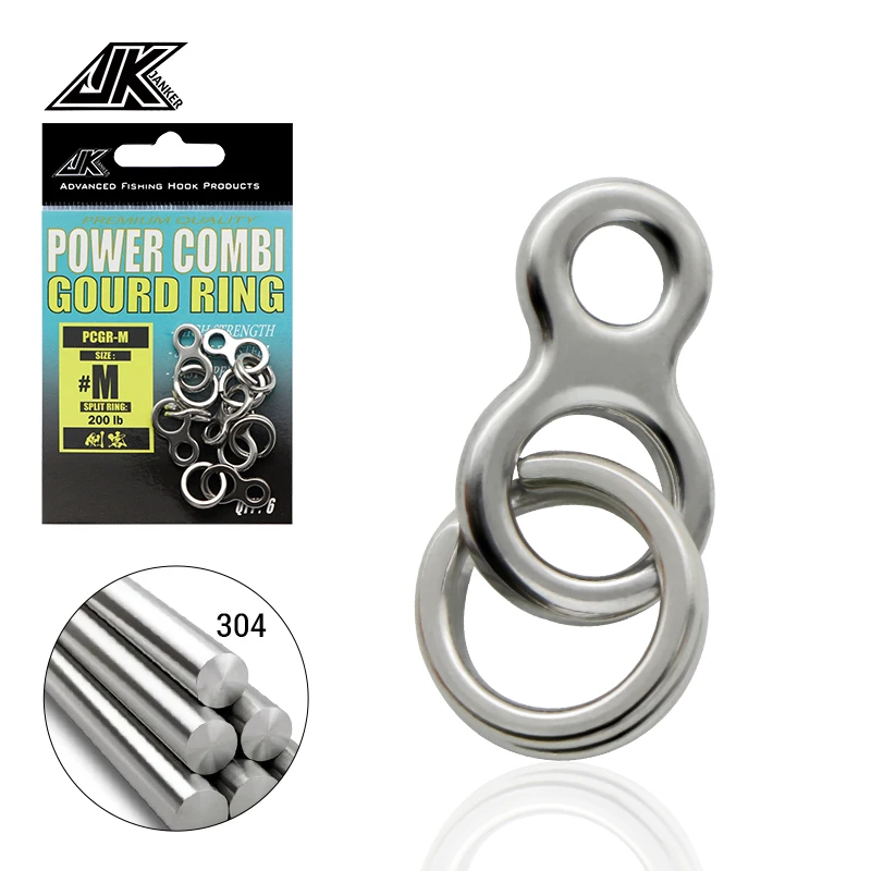 

JK Fishing PCGR Fishing Accessories Power Gourd Heavy Duty Forged Split Ring 304 Stainless Steel Fishing Lure Connector
