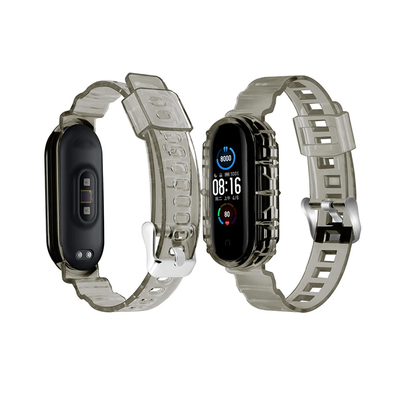 

TPU transparent strap for mi band 5 4 3 soft watch band with proective case for xiaomi mi band 6 strap, 6 colors