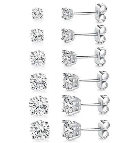 

Stud Earrings Set, Hypoallergenic Cubic Zirconia High Quality Earrings Stainless Steel CZ Earrings 3-8mm with 4 Claws