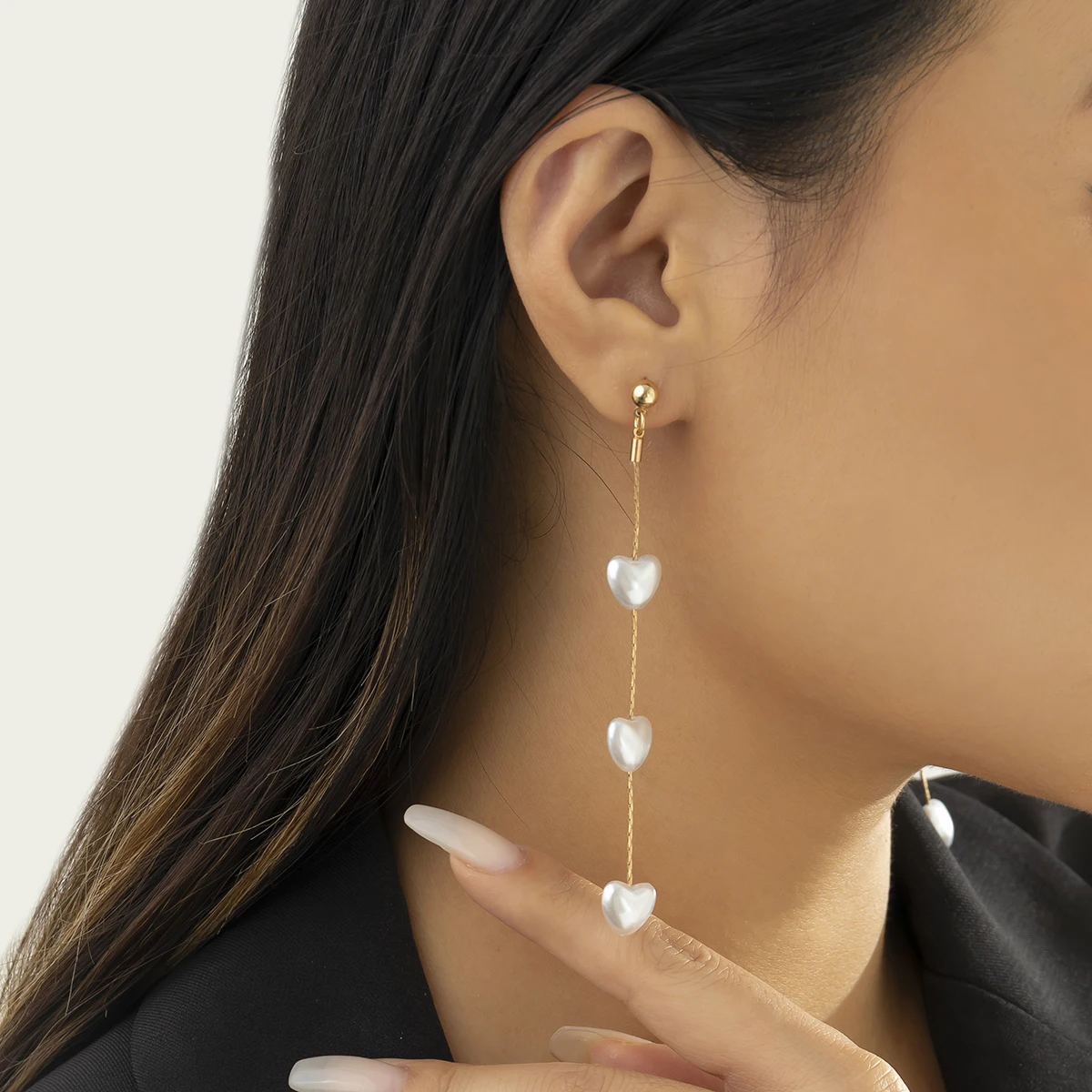 

SHIXIN Fashion Jewelry Earrings Personality Imitation Pearl Love long Tassel Earrings Small Unique Metal Copper Female Earrings