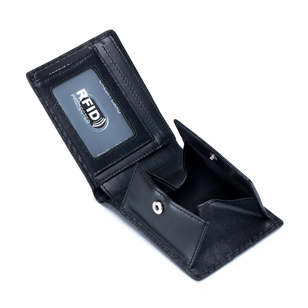 

2021New Men Slim Leather Wallet RFID Blocking Purse Men's Minimalist Coin Wallet Carbon Fiber Short Wallet, 3 colors