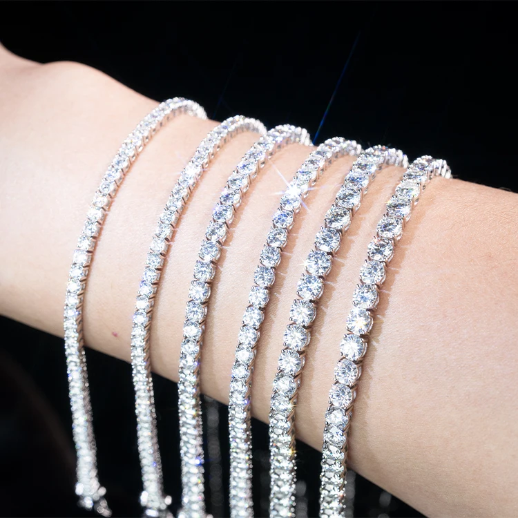 Goldleaf Jewelry Hot Sale Charm Moissanite Bracelet 3-5mm D Color VVS Moissanite Tennis Chain 925 Silver Men's Moissanite Chain